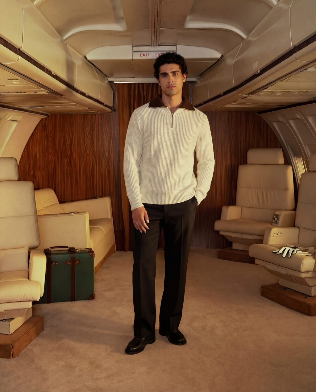 Unisex Quarter Zip Polo-Cream