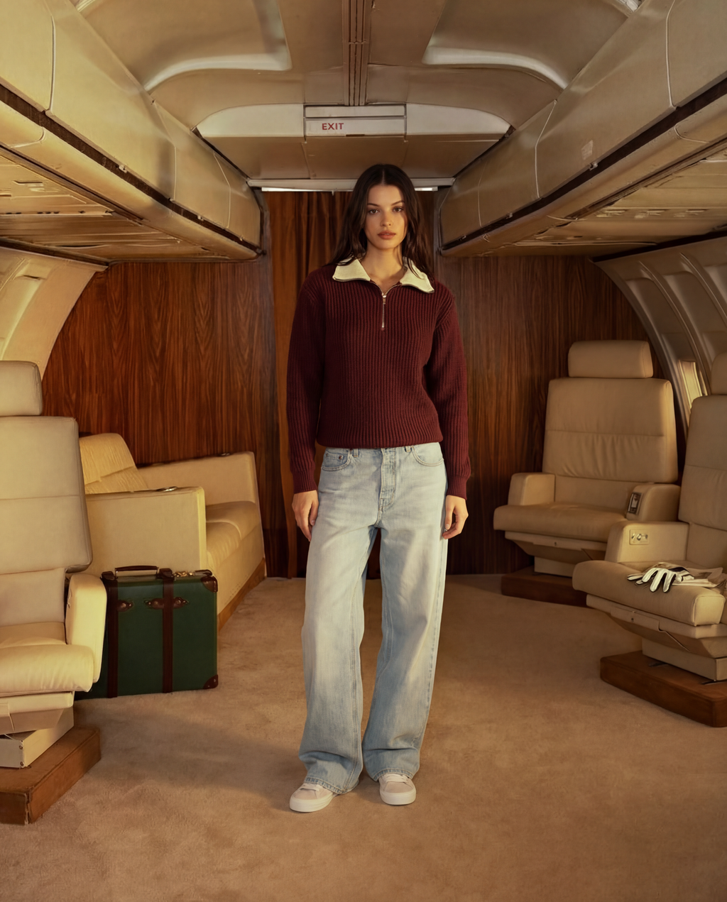 Unisex Quarter Zip Polo-Burgundy