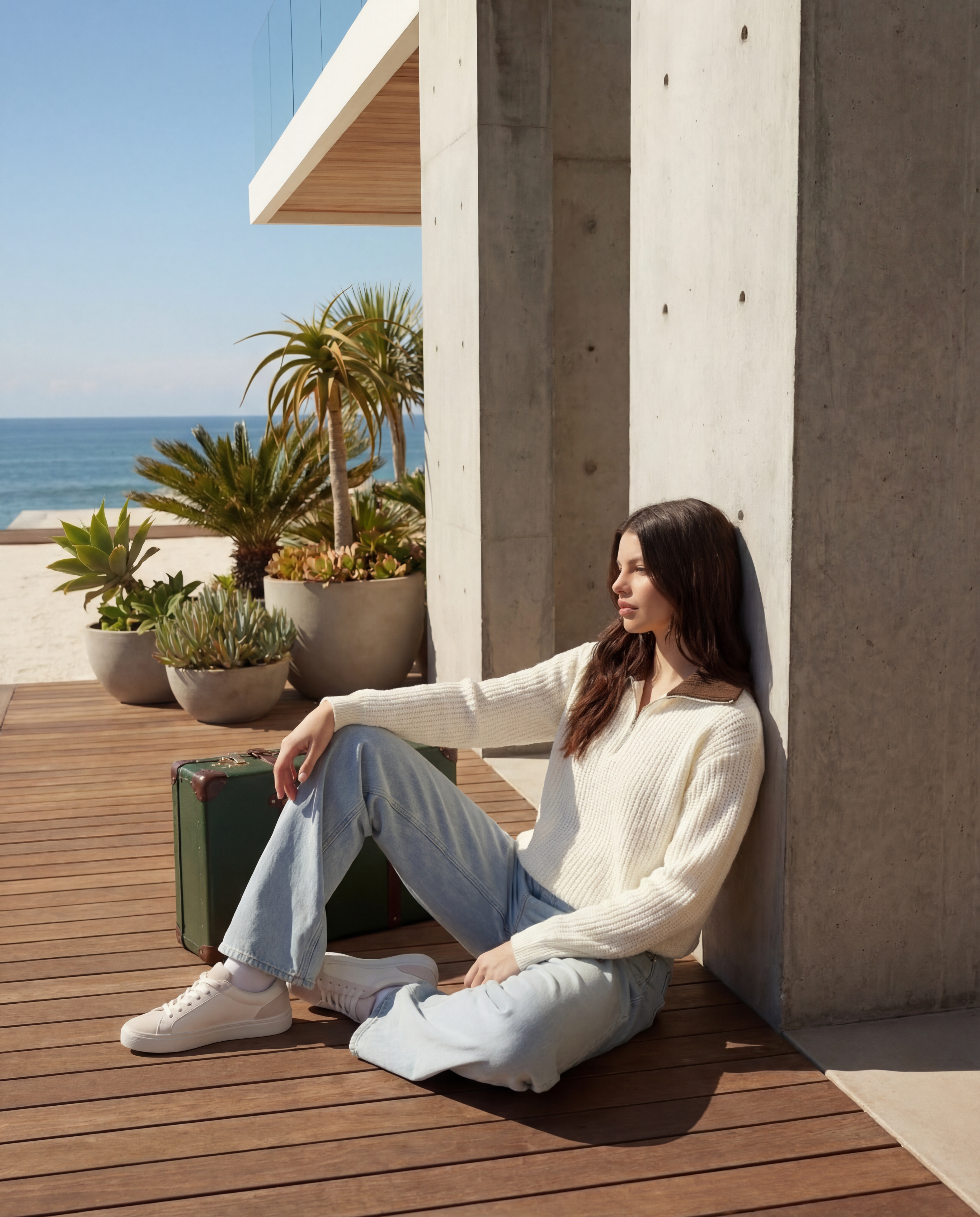 Unisex Quarter Zip Polo-Cream