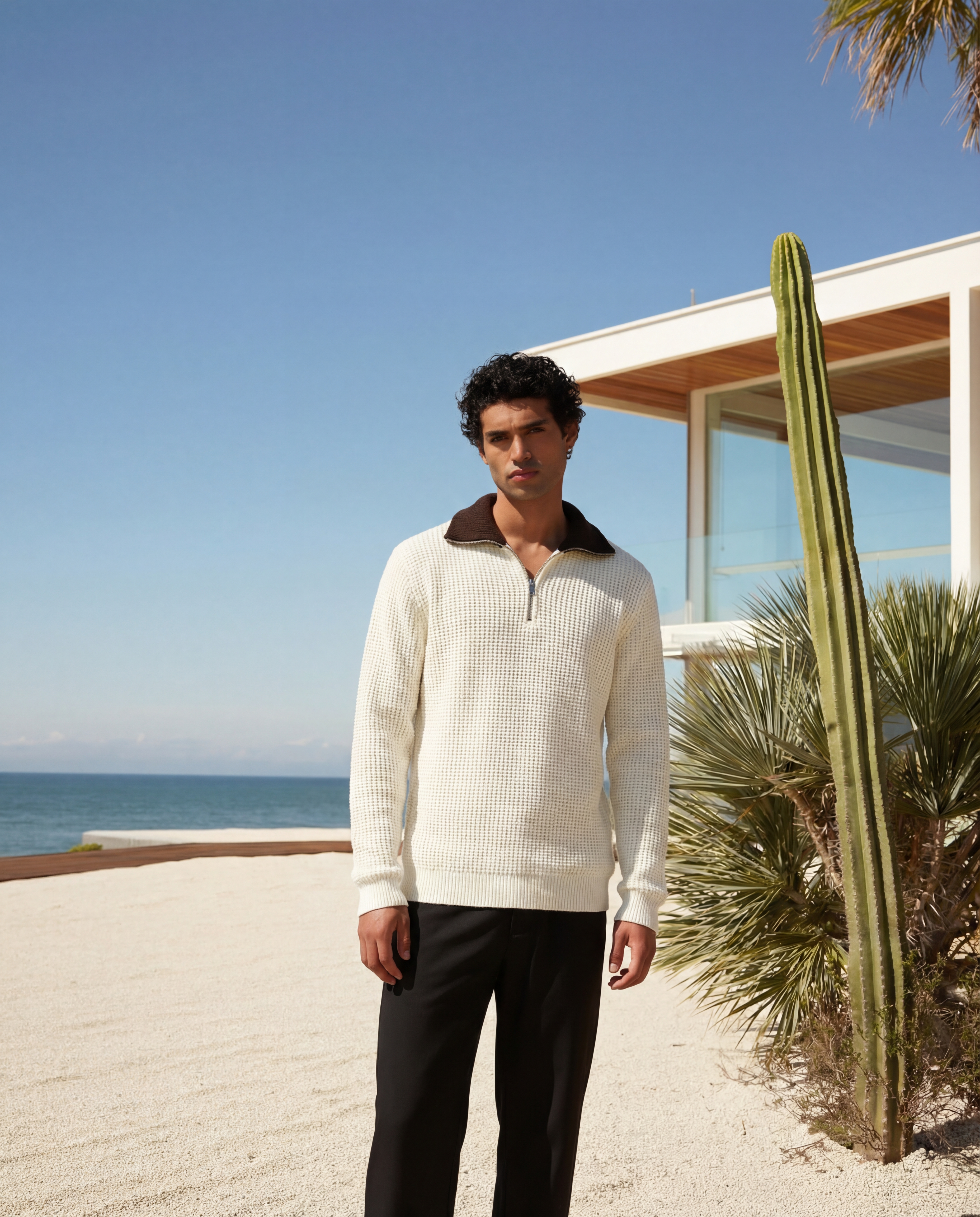 Unisex Quarter Zip Polo-Cream